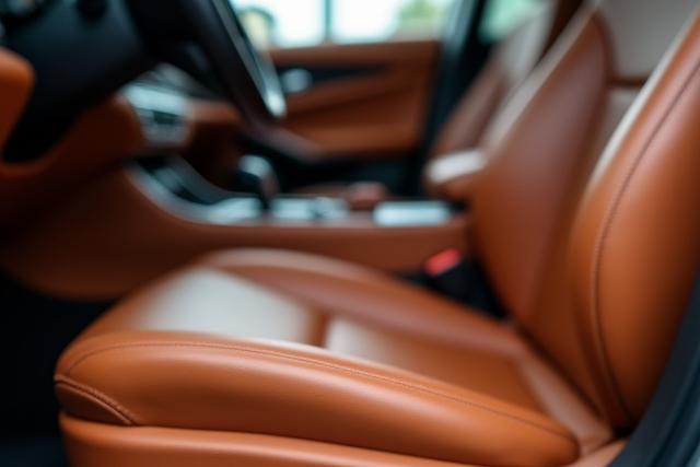 Részletesen tisztított autó belső tér, bőrülések és műszerfal