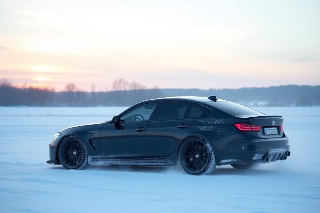 Havas tájon parkoló autó, hangsúly a téli felkészítés fontosságán