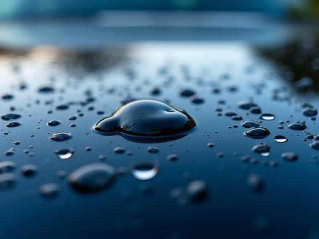 Víztaszító hatás a kerámiabevonaton, vízcseppek gyöngyöznek az autó felületén