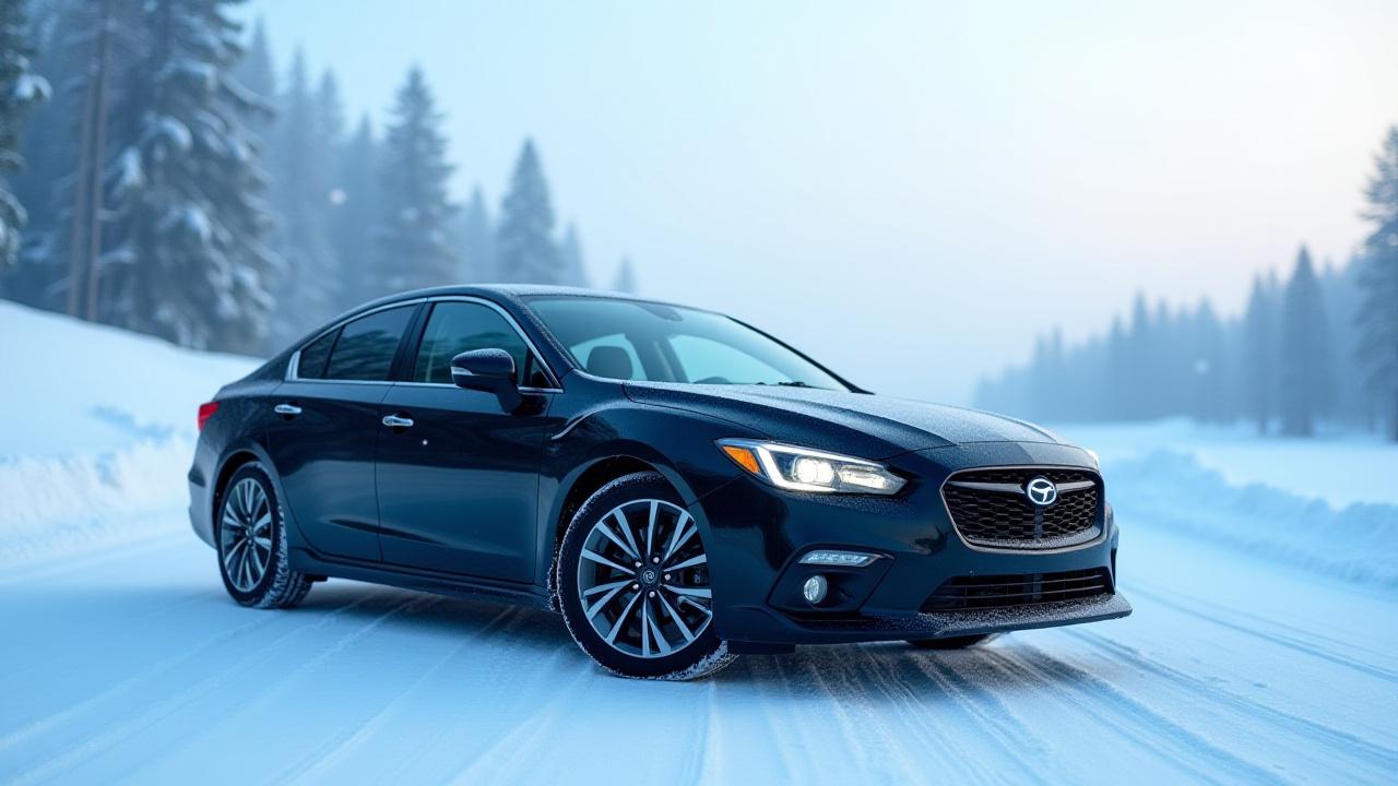 Autó havas úton, téli felkészítés témájú blogbejegyzés illusztrációja.